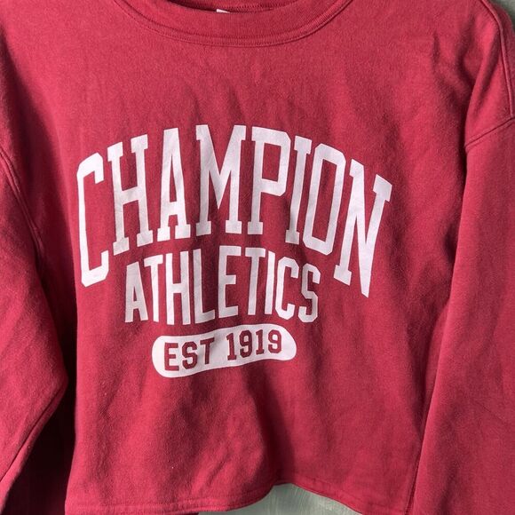 Vintage Champion Crop Sweatshirt Sweatshirt Red SZ Medium Long Sleeve Crewneck - Picture 3 of 12
